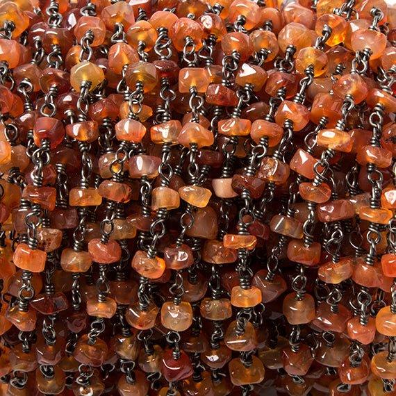 3.5-4.5mm Shaded Carnelian plain rondelle Black Gold Chain by the foot 37 pcs - The Bead Traders