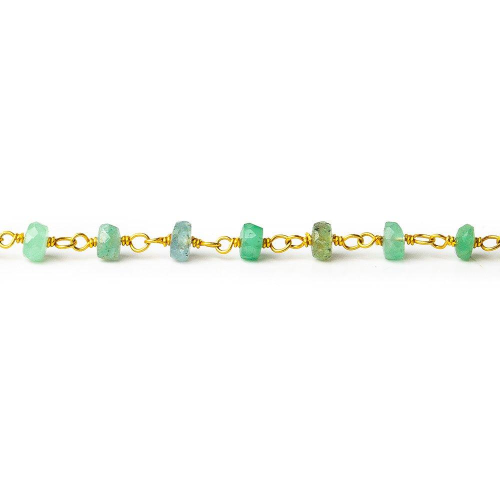 3.5-4mm Emerald faceted rondelle Gold plated Chain by the foot 43 pieces - The Bead Traders