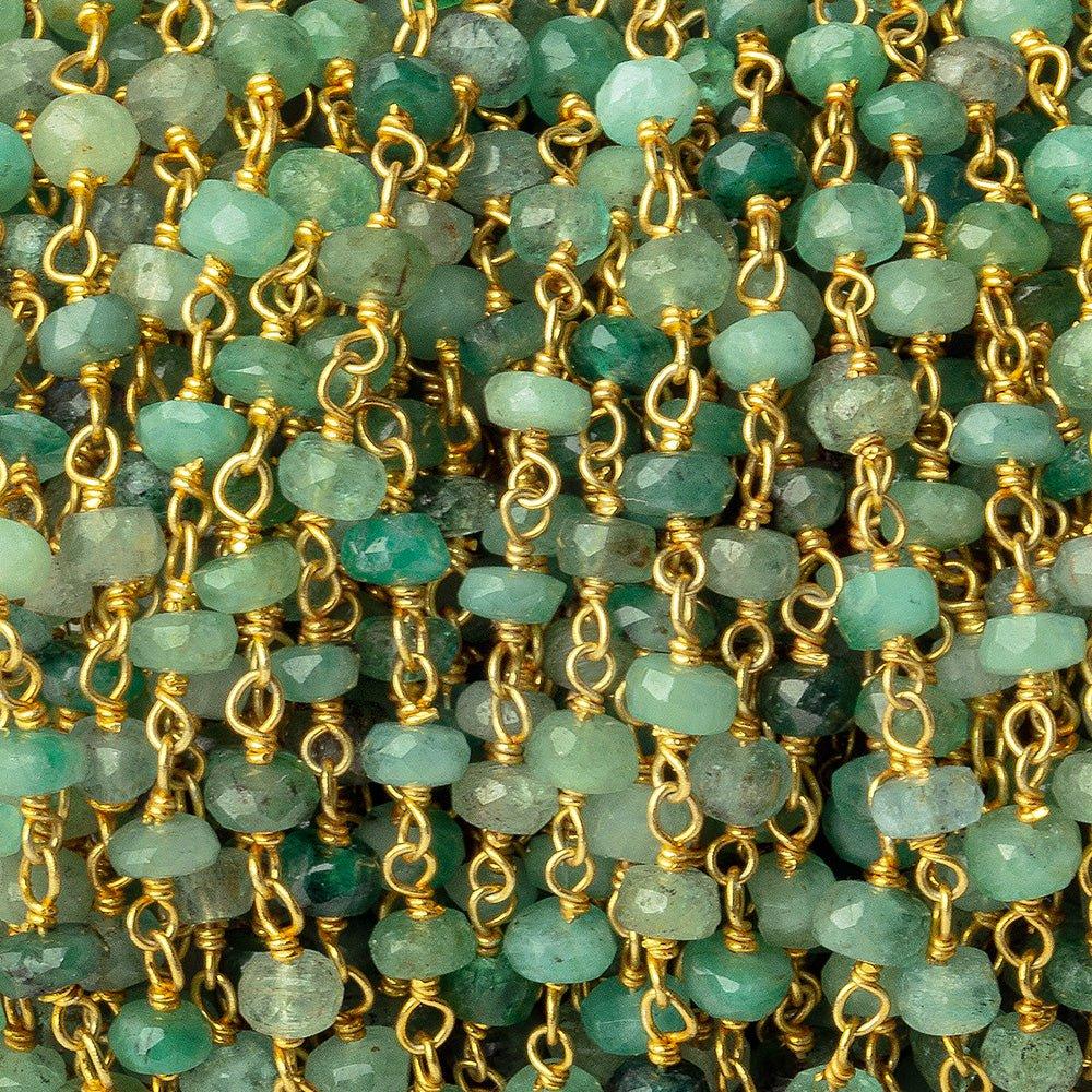 3.5-4mm Emerald faceted rondelle Gold plated Chain by the foot 43 pieces - The Bead Traders