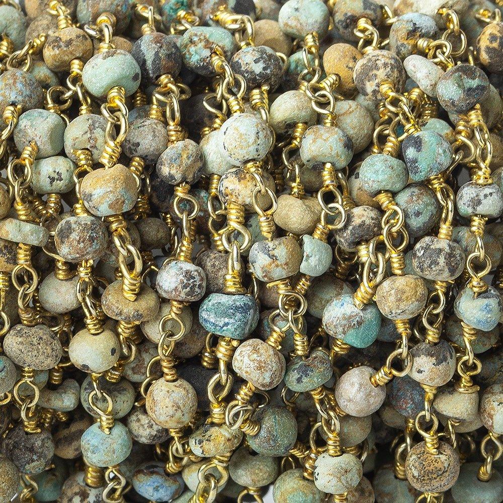 3.5-4mm Frosted Chrysocolla faceted rondelle Gold Chain by the foot 36 beads - The Bead Traders