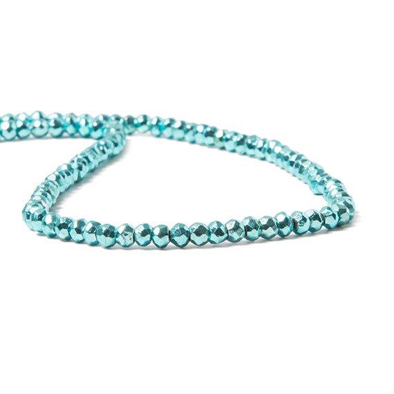 3.5-4mm Metallic Aqua Blue plated Pyrite faceted rondelle Beads 124 pcs - The Bead Traders
