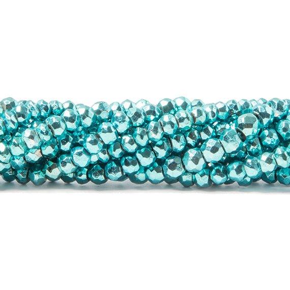 3.5-4mm Metallic Aqua Blue plated Pyrite faceted rondelle Beads 124 pcs - The Bead Traders