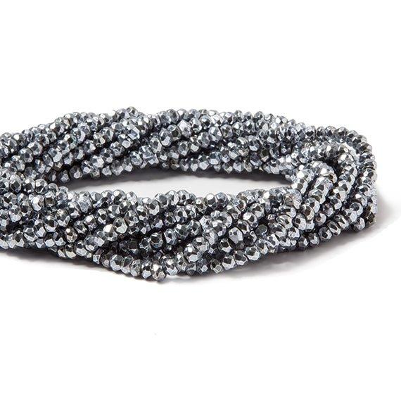 3.5-4mm Metallic Bluish Silver plated Pyrite faceted rondelle Beads 104 pcs - The Bead Traders
