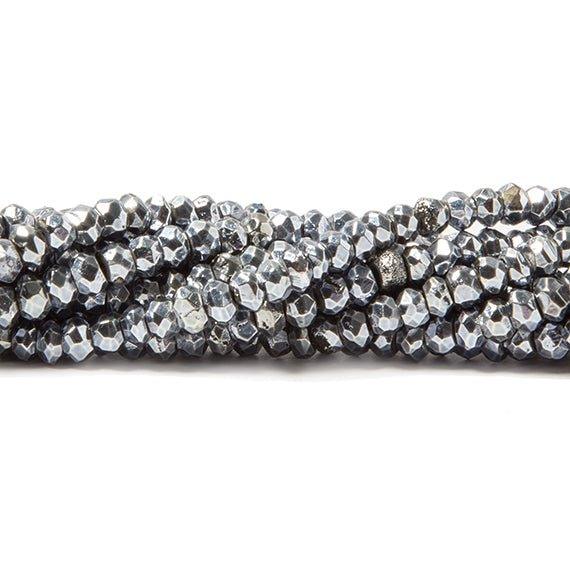 3.5-4mm Metallic Bluish Silver plated Pyrite faceted rondelle Beads 104 pcs - The Bead Traders