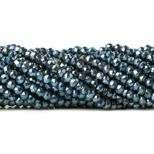 3.5-4mm Metallic Cadet Blue plated Pyrite faceted rondelle Beads 104 pcs