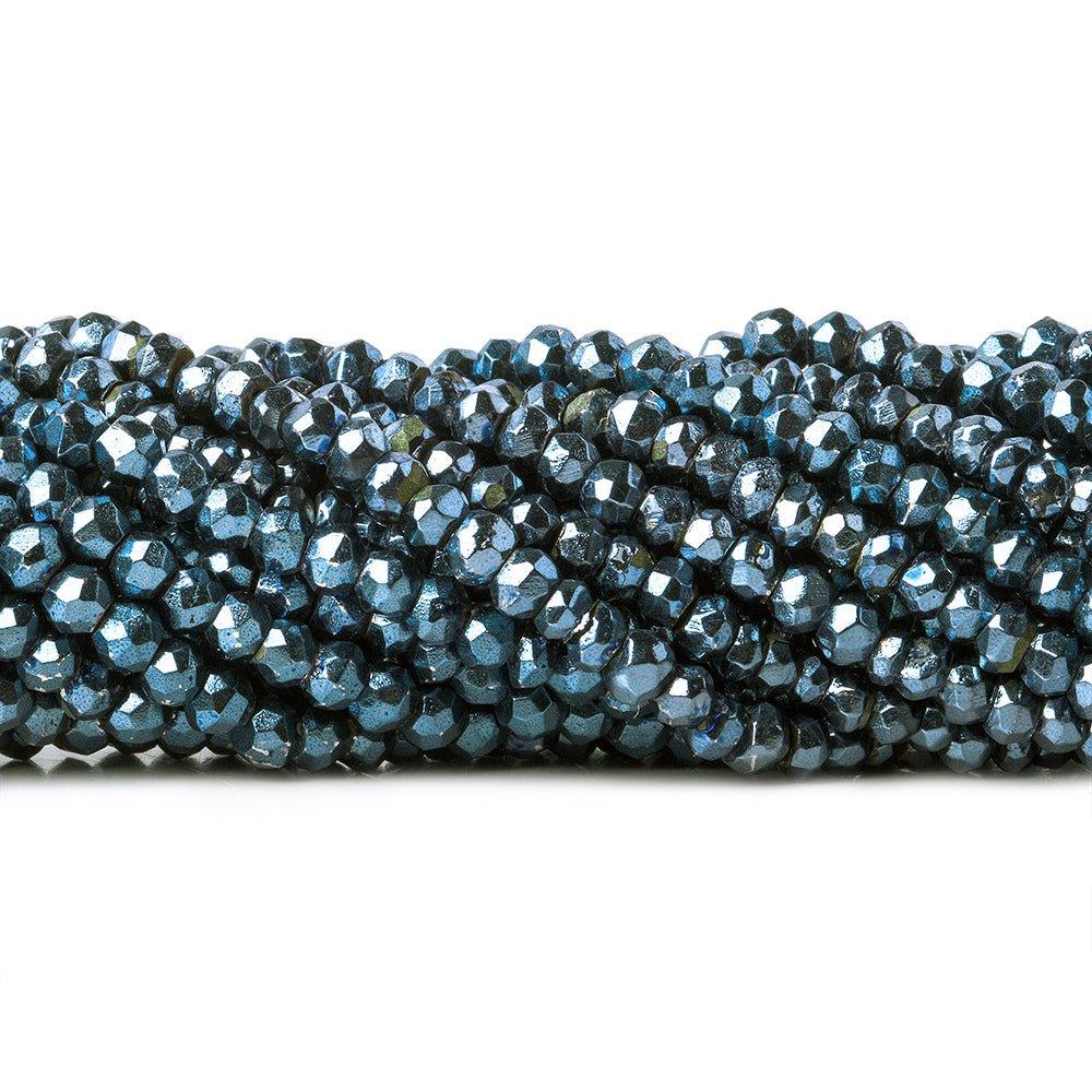 3.5-4mm Metallic Cadet Blue plated Pyrite faceted rondelle Beads 104 pcs - The Bead Traders