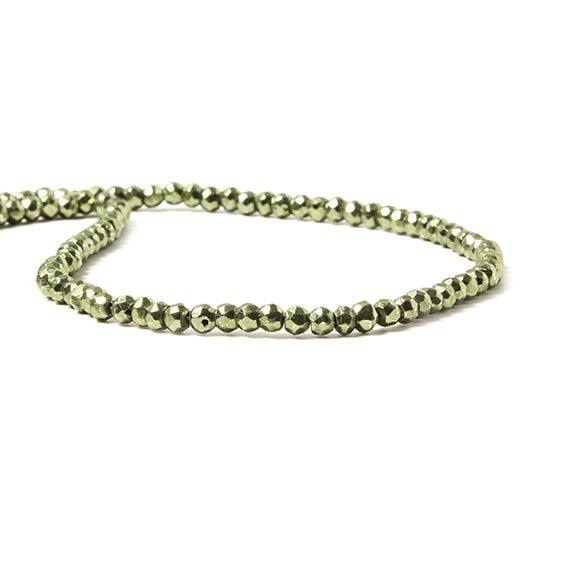 3.5-4mm Metallic Grass Green plated Pyrite faceted rondelle Beads 101 pcs - The Bead Traders