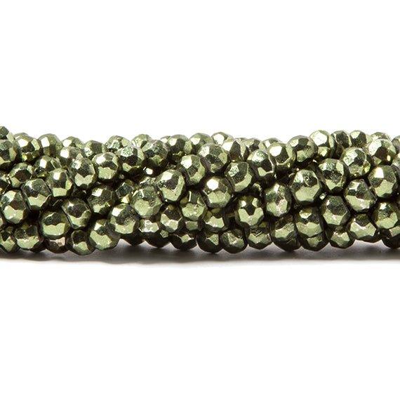 3.5-4mm Metallic Grass Green plated Pyrite faceted rondelle Beads 101 pcs - The Bead Traders