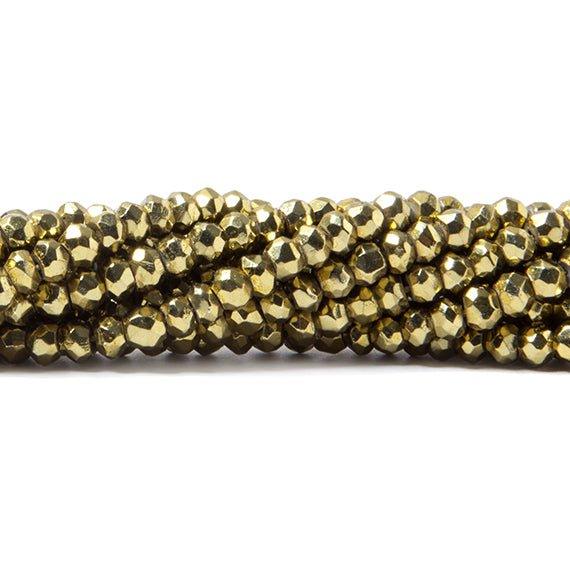 3.5-4mm Metallic Greenish Gold plated Pyrite faceted rondelle Beads 118 pcs - The Bead Traders