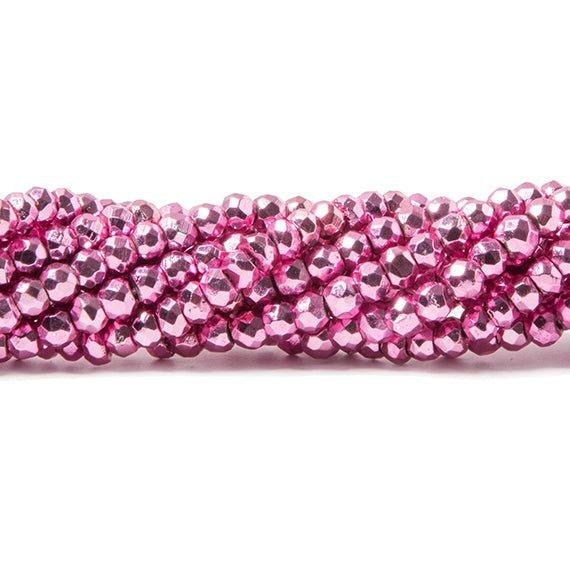 3.5-4mm Metallic Hot Pink plated Pyrite faceted rondelle Beads 100 pcs - The Bead Traders