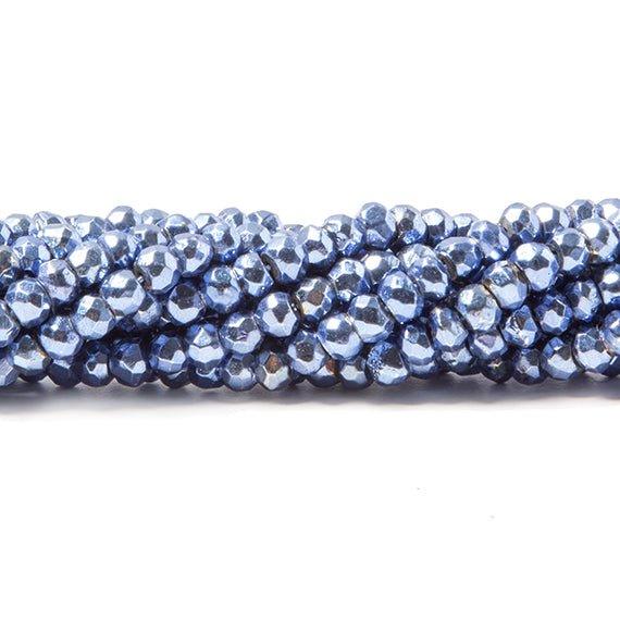 3.5-4mm Metallic Periwinkle Blue plated Pyrite faceted rondelle Beads 104 pcs - The Bead Traders