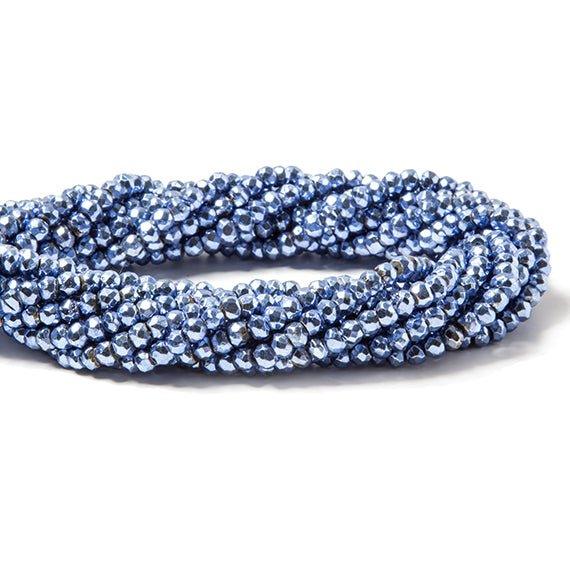 3.5-4mm Metallic Periwinkle Blue plated Pyrite faceted rondelle Beads 104 pcs - The Bead Traders