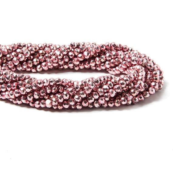 3.5-4mm Metallic Rose Pink plated Pyrite faceted rondelle Beads 104 pcs - The Bead Traders