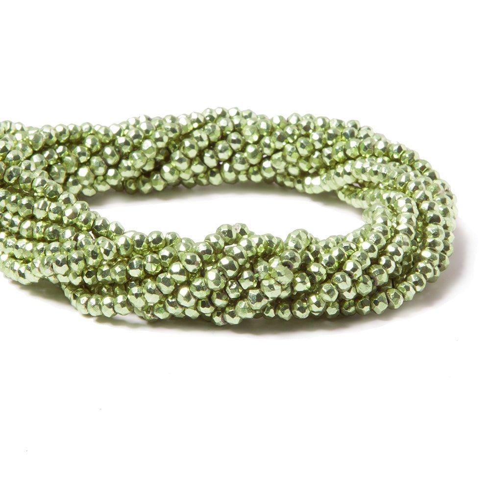 3.5-4mm Metallic Spring Green plated Pyrite faceted rondelle Beads 115 pcs - The Bead Traders