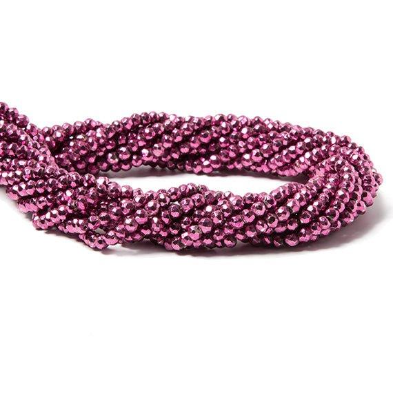 3.5-4mm Metallic Strawberry Pink plated Pyrite faceted rondelle Beads 124 pcs - The Bead Traders