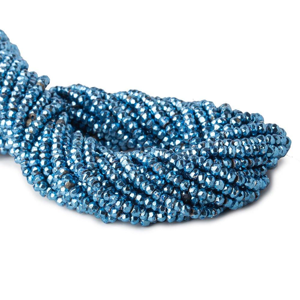 3.5-4mm Metallic Swiss Blue plated Pyrite faceted rondelles 12.5 inch 138 beads - The Bead Traders