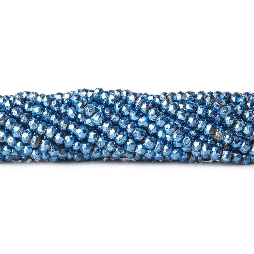 3.5-4mm Metallic Swiss Blue plated Pyrite faceted rondelles 12.5 inch 138 beads - The Bead Traders