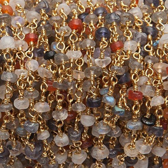 3.5-4mm Multi Gemstone Gold Hand Wrapped Rosary Chain - The Bead Traders
