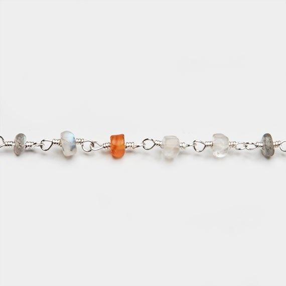 3.5-4mm Multi Gemstone Silver Hand Wrapped Rosary Chain by the foot - The Bead Traders