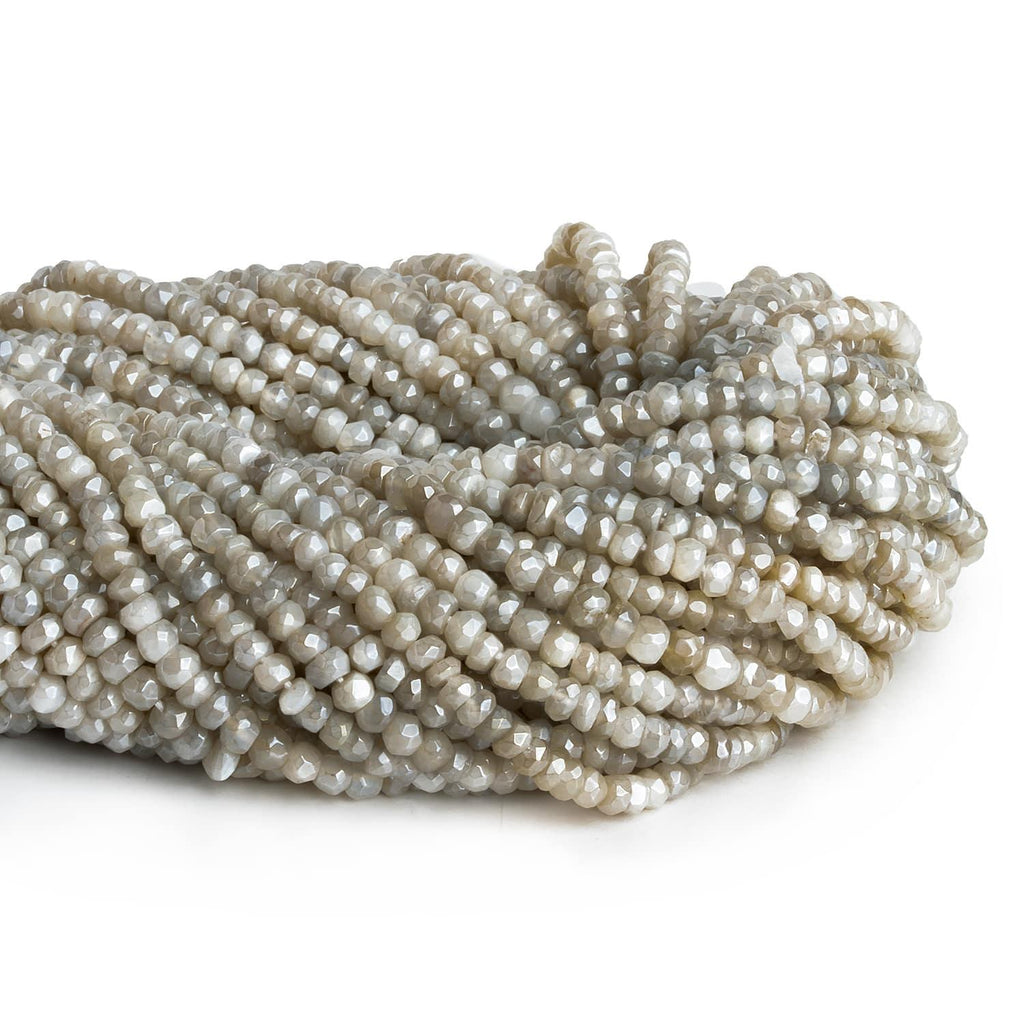 3.5-4mm Mystic White & Platinum Moonstone faceted rondelle beads 13 inch 128 pieces - The Bead Traders