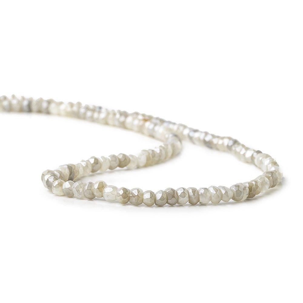 3.5-4mm Mystic White & Platinum Moonstone faceted rondelle beads 13 inch 128 pieces - The Bead Traders