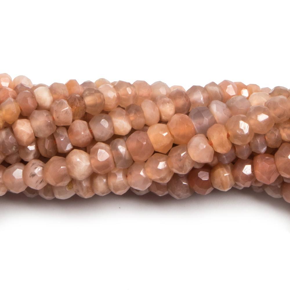 3.5-4mm Peach Moonstone faceted rondelle beads 13 inch 129 pieces - The Bead Traders