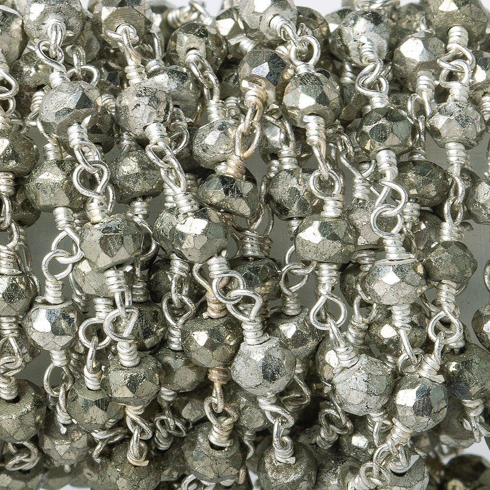 3.5-4mm Pyrite and Silver plated Pyrite Silver plated Chain by the foot - The Bead Traders