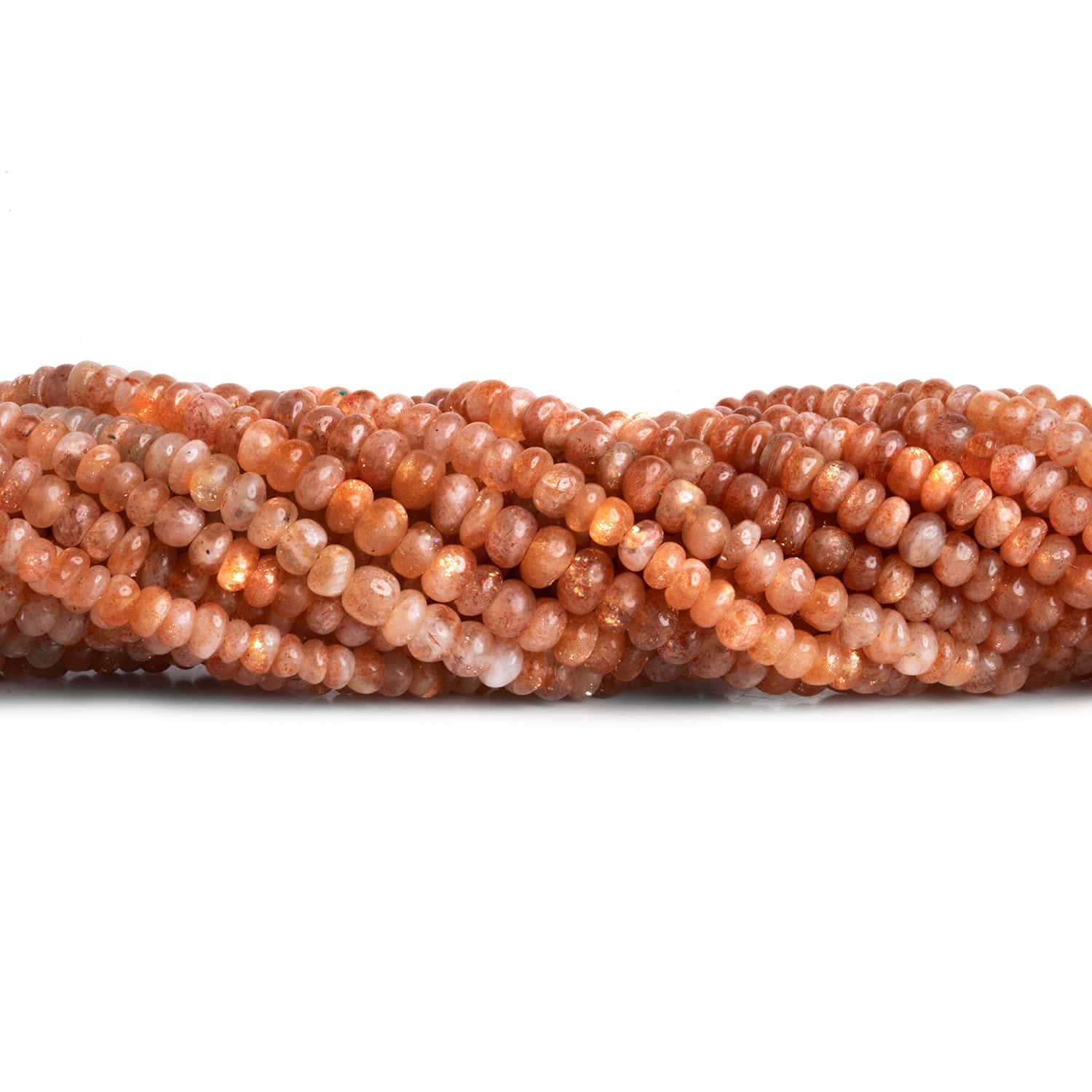 3.5-4mm Sunstone Plain Rondelles 14 inch 130 beads - The Bead Traders
