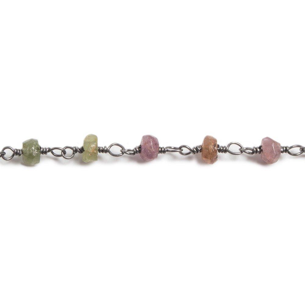 3.5-4mm Tourmaline faceted rondelles Black Gold plated Chain by the foot - The Bead Traders