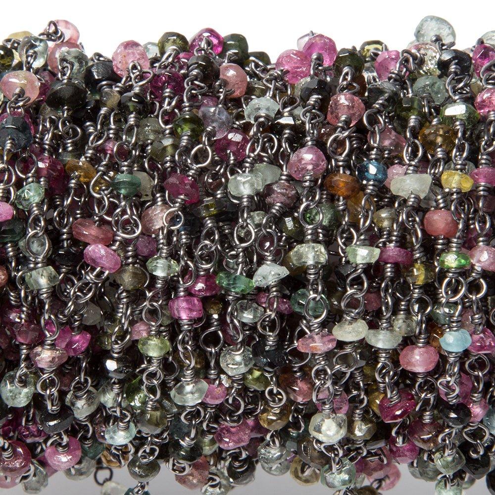 3.5-4mm Tourmaline faceted rondelles Black Gold plated Chain by the foot - The Bead Traders