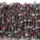 3.5-4mm Tourmaline faceted rondelles Black Gold plated Chain by the foot - The Bead Traders