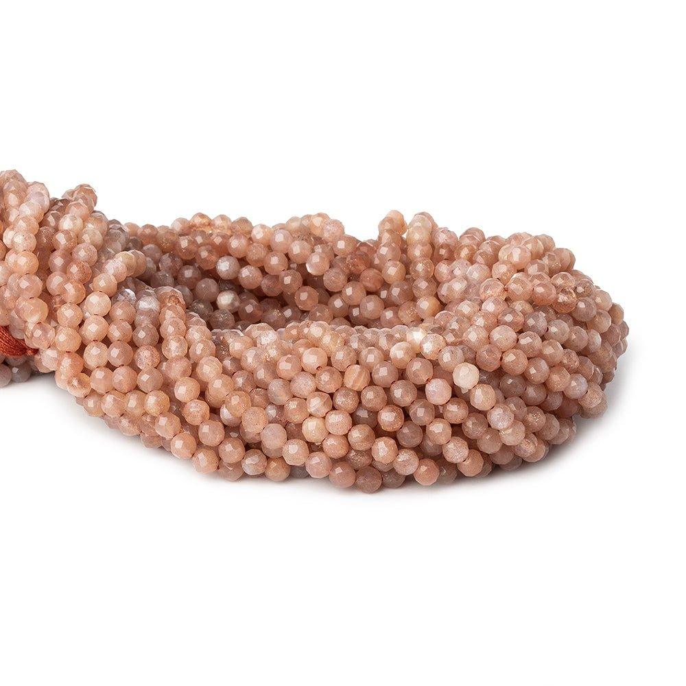 3.5mm Angel Skin Peach Moonstone microfaceted round beads 13 inch 90 pieces - The Bead Traders