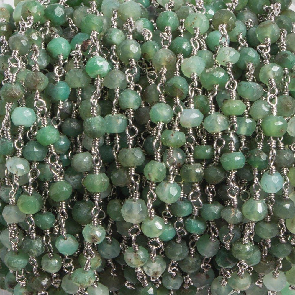 3.5mm Chrysoprase faceted rondelle Silver plated Chain by the foot 35 pcs - The Bead Traders