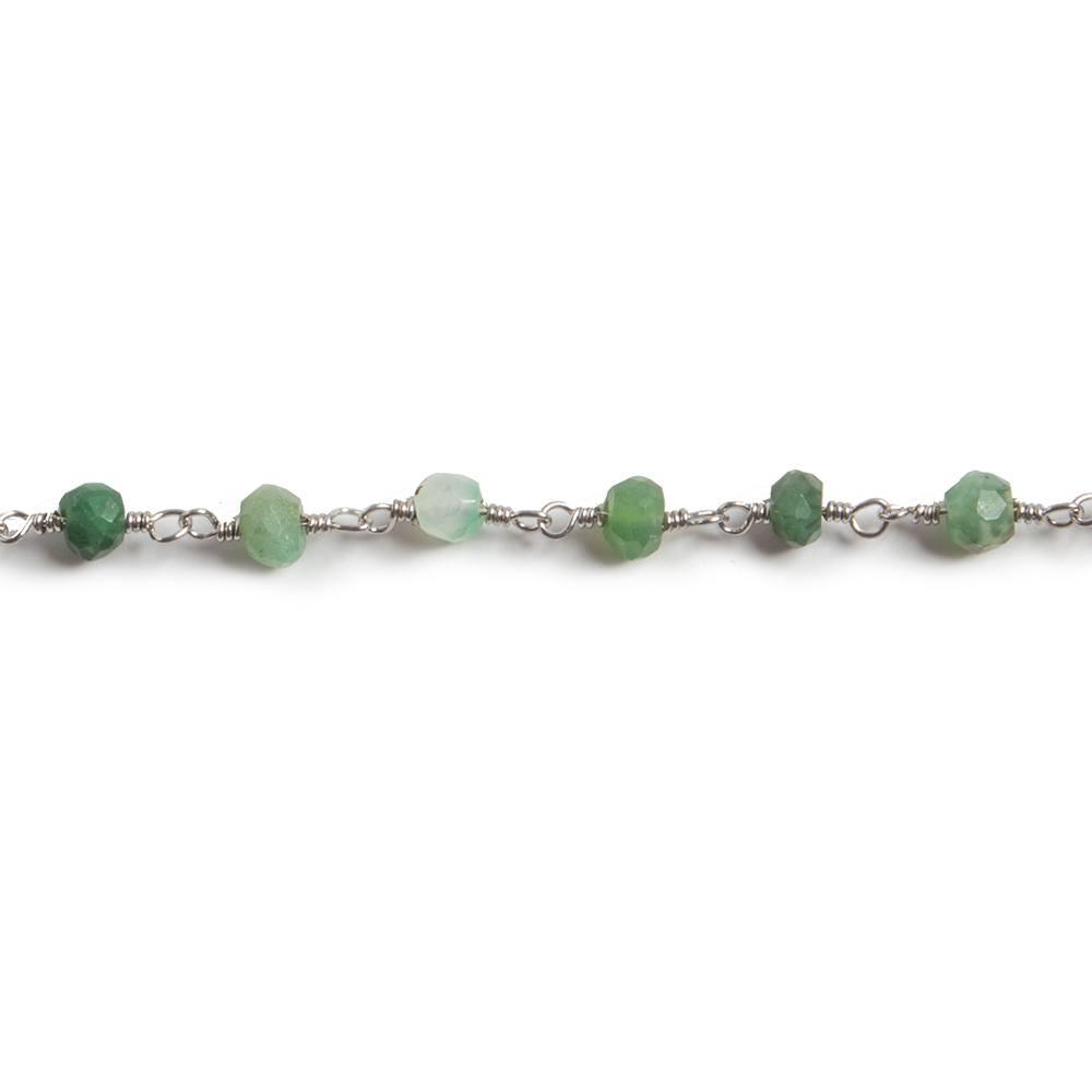 3.5mm Chrysoprase faceted rondelle Silver plated Chain by the foot 35 pcs - The Bead Traders
