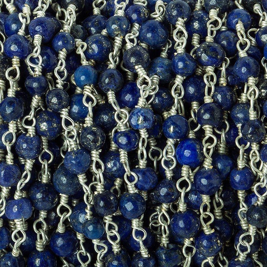3.5mm Lapis Lazuli plain round Silver plated Chain by the foot 31 beads - The Bead Traders