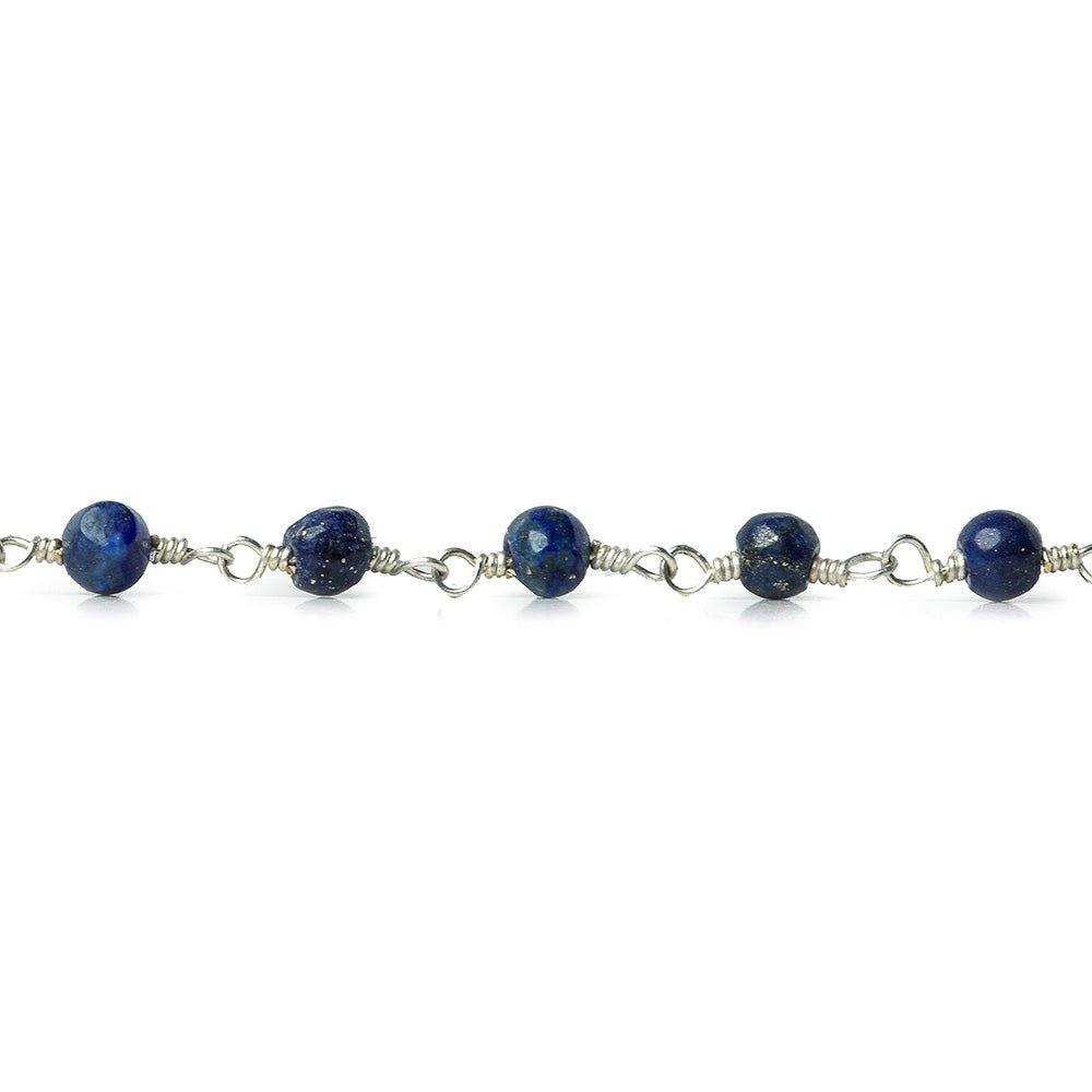 3.5mm Lapis Lazuli plain round Silver plated Chain by the foot 31 beads - The Bead Traders