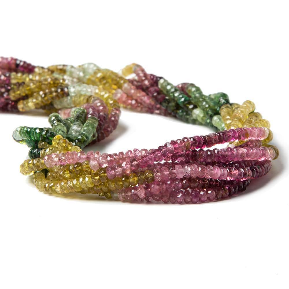 3.5mm Multi Color Tourmaline faceted rondelle beads 16 inch 215 pieces - The Bead Traders