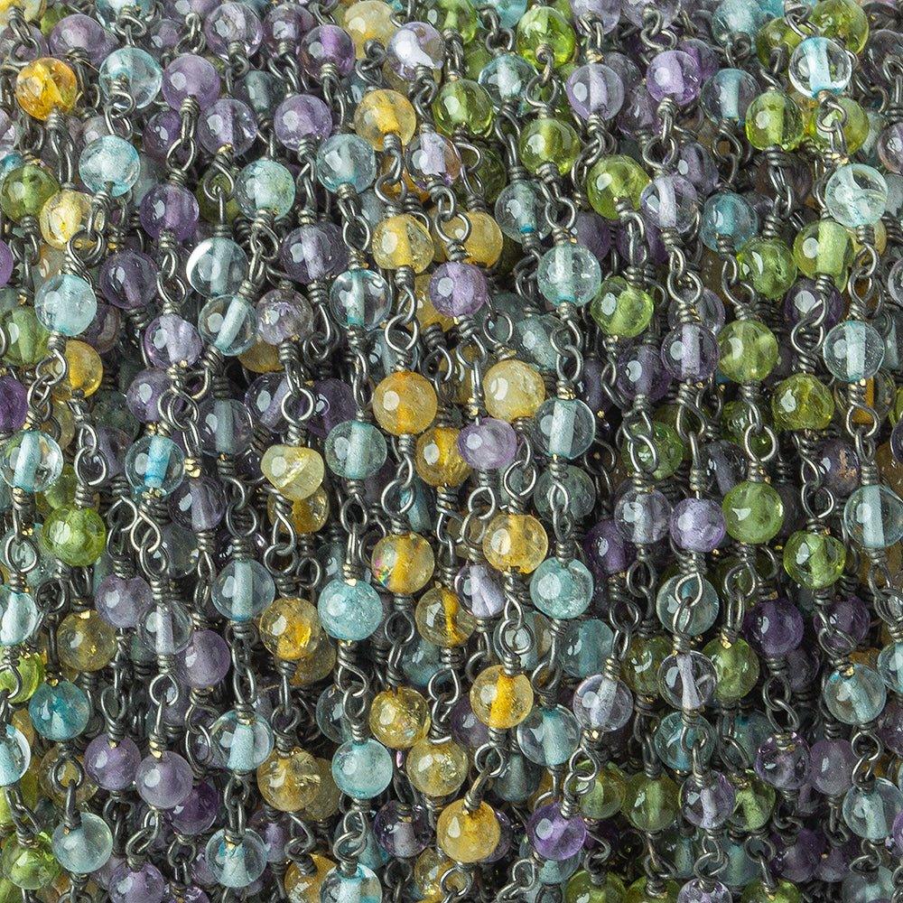 3.5mm Multi Gemstone Plain Rounds Black Gold plated Chain by the foot 36 pieces - The Bead Traders