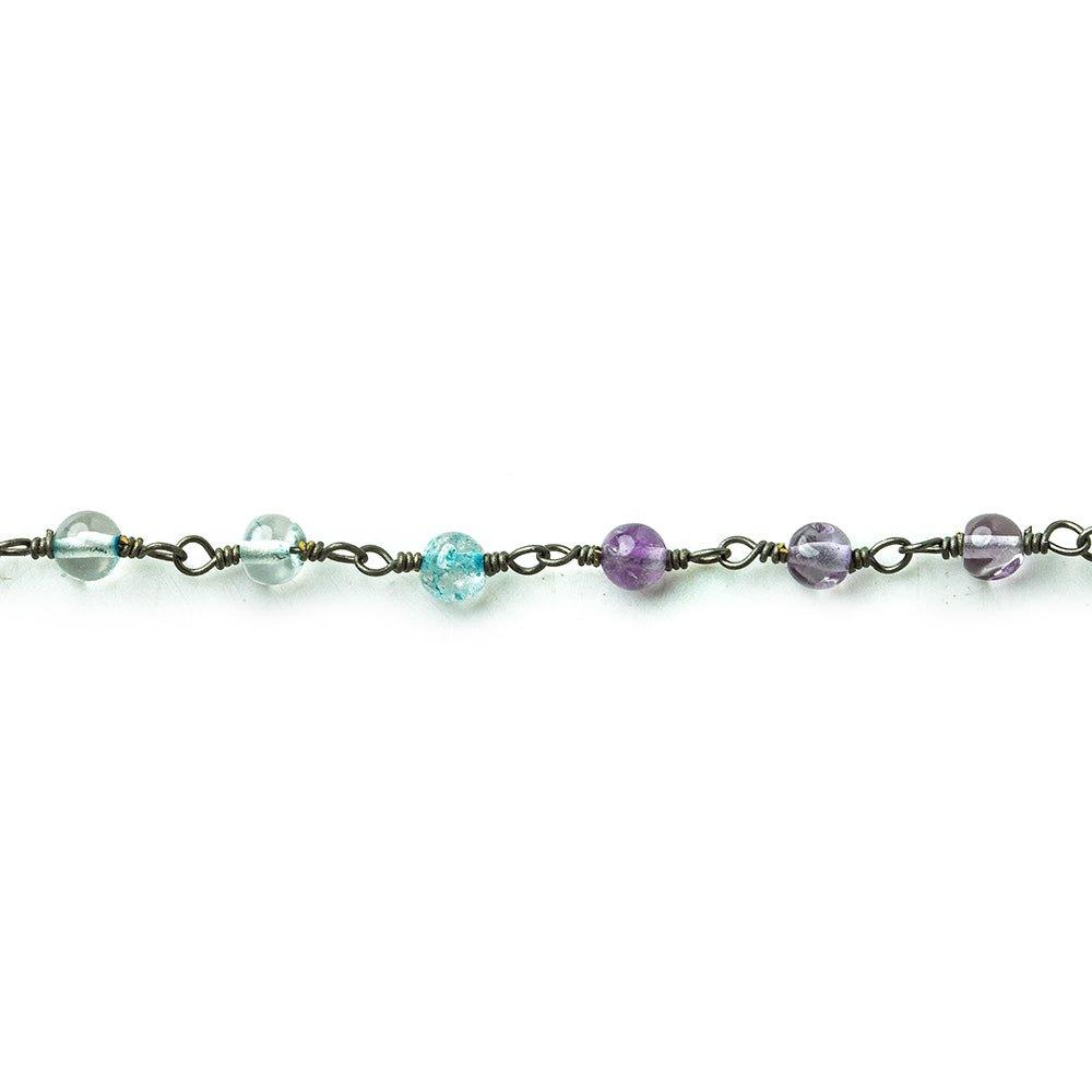 3.5mm Multi Gemstone Plain Rounds Black Gold plated Chain by the foot 36 pieces - The Bead Traders