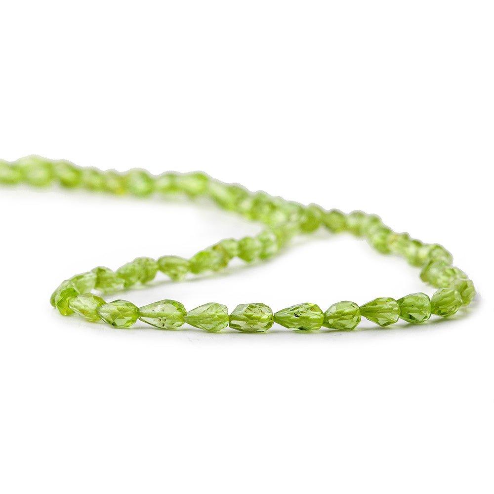 3.5mm Peridot Straight Drilled Faceted Teardrop Beads, 14 inch - The Bead Traders