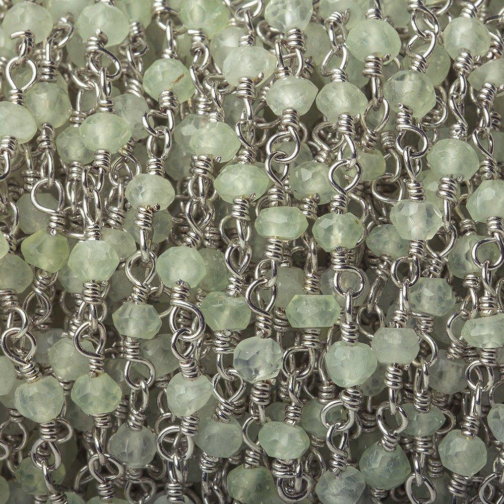 3.5mm Prehnite faceted rondelle Silver Chain by the foot - The Bead Traders