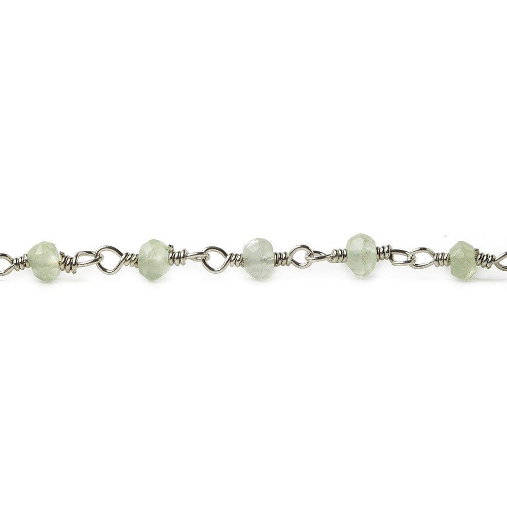 3.5mm Prehnite faceted rondelle Silver Chain by the foot - The Bead Traders