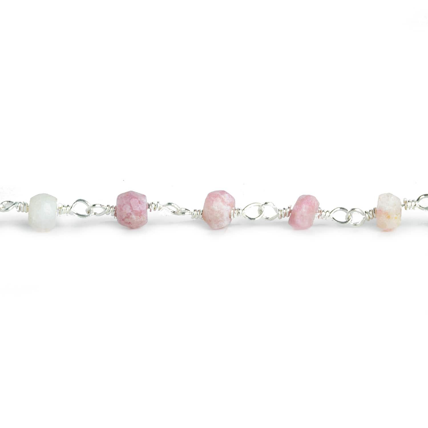 3.5mm Thulite Rondelle Silver Chain 34 pieces - The Bead Traders