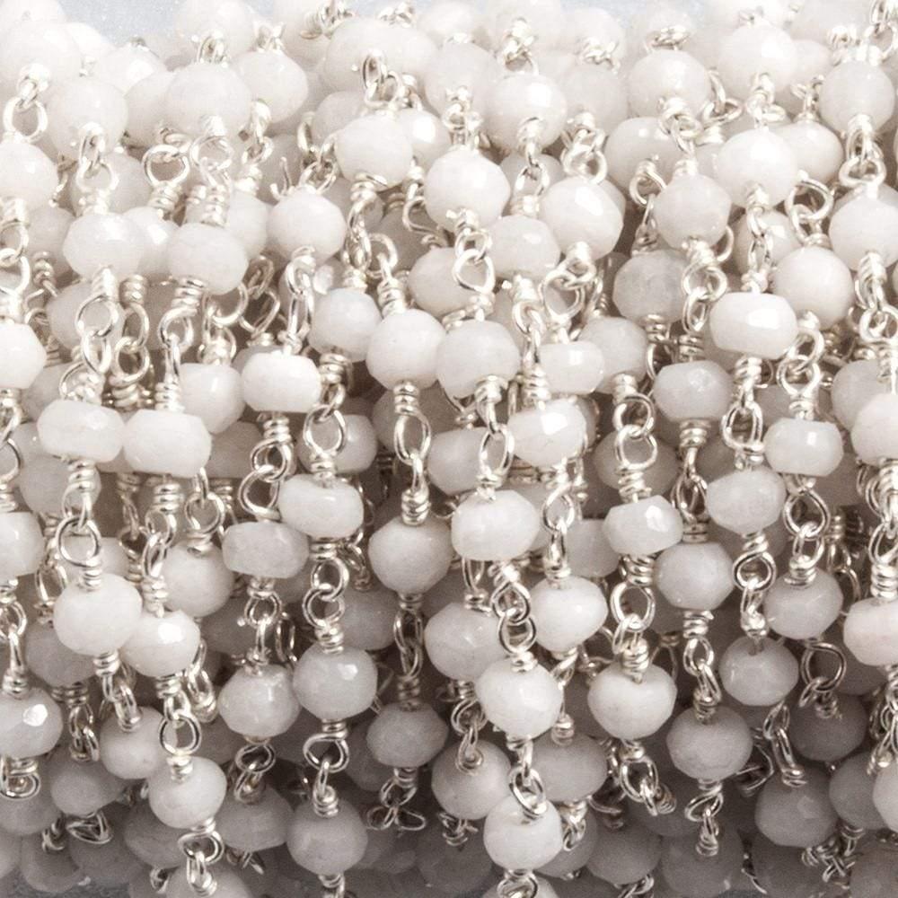 3.5mm to 4mm White Agate faceted rondelle Silver Chain by the foot 33 pcs - The Bead Traders