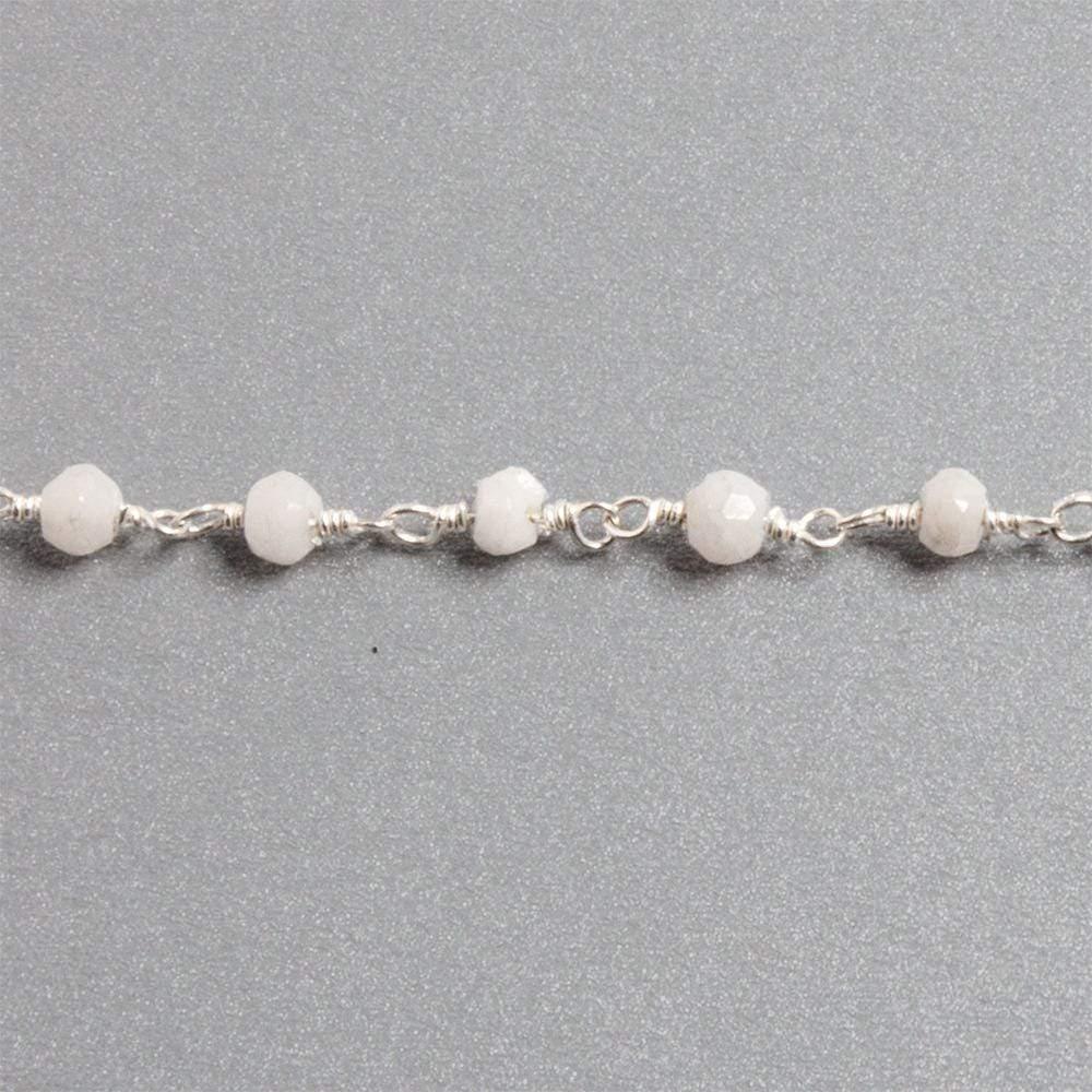 3.5mm to 4mm White Agate faceted rondelle Silver Chain by the foot 33 pcs - The Bead Traders