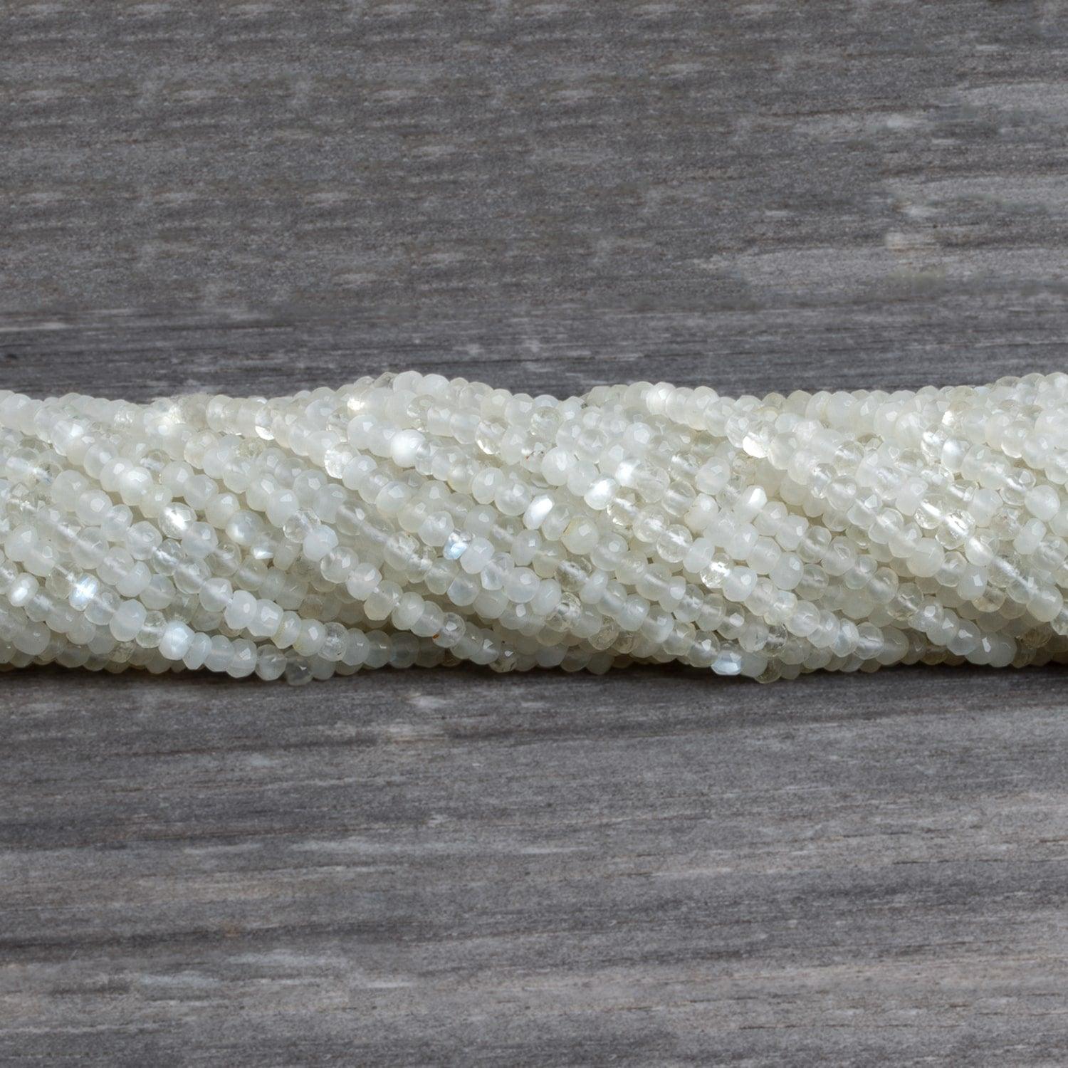 3.5mm White Moonstone Faceted Rondelles 12 inch 125 beads - The Bead Traders