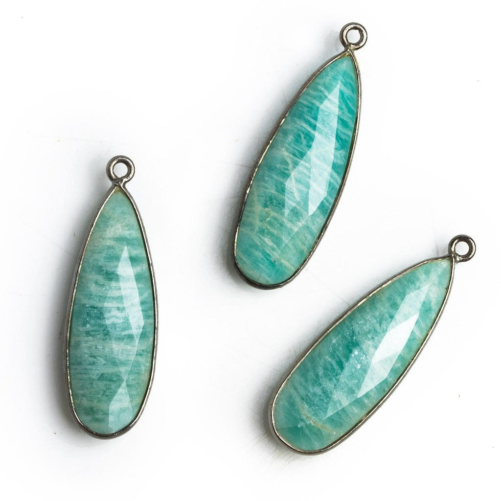 35x11mm Black Gold Bezeled Amazonite Long Pear Pendant 1 piece - The Bead Traders