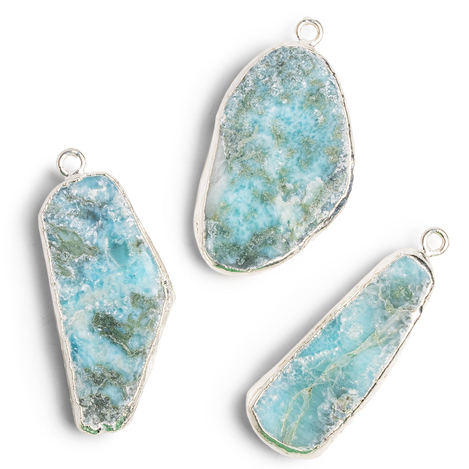 35x21mm Silver Leafed Larimar Slice Pendant 1 Bead - The Bead Traders