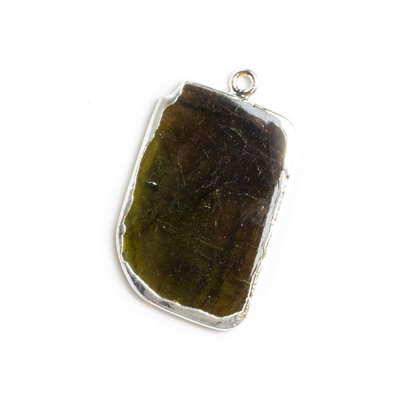 35x21mm Silver Leafed Yellow Tourmaline Slice Pendant 1 bead