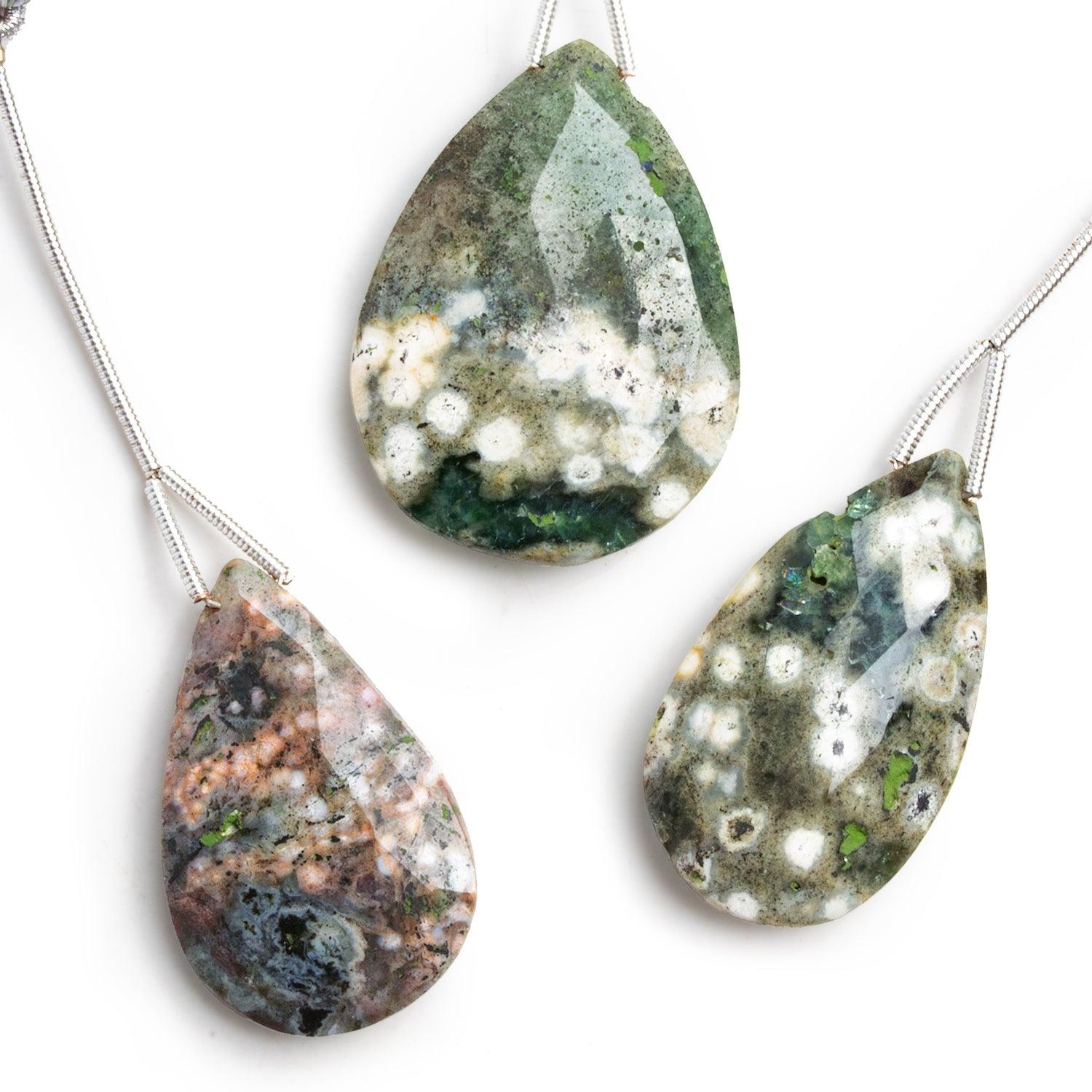 35x25mm Ocean Jasper Faceted Pear Focal 1 Bead - The Bead Traders